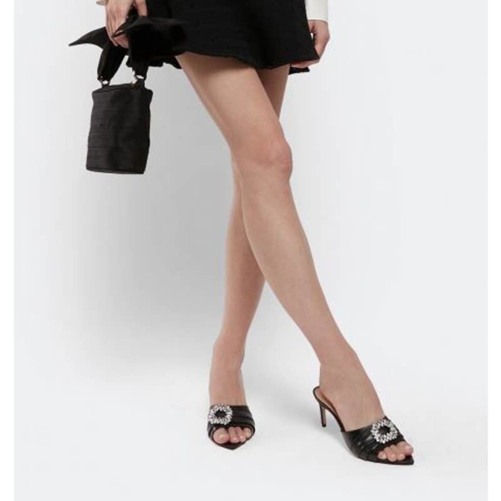 SCHUTZ Meisho Mid Heel Mule Sparkly Jeweled Crystal Black Leather Size 10 - Picture 2 of 7